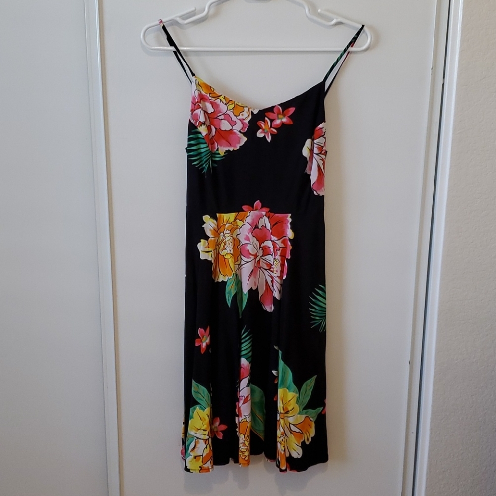 Black flower dress for women size small, short.